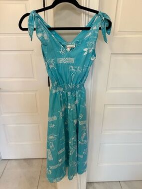 Vintage AIKANE Midi Dress Hawaii Blue Hawaiian Floral Beach Tropical 70s Size 10